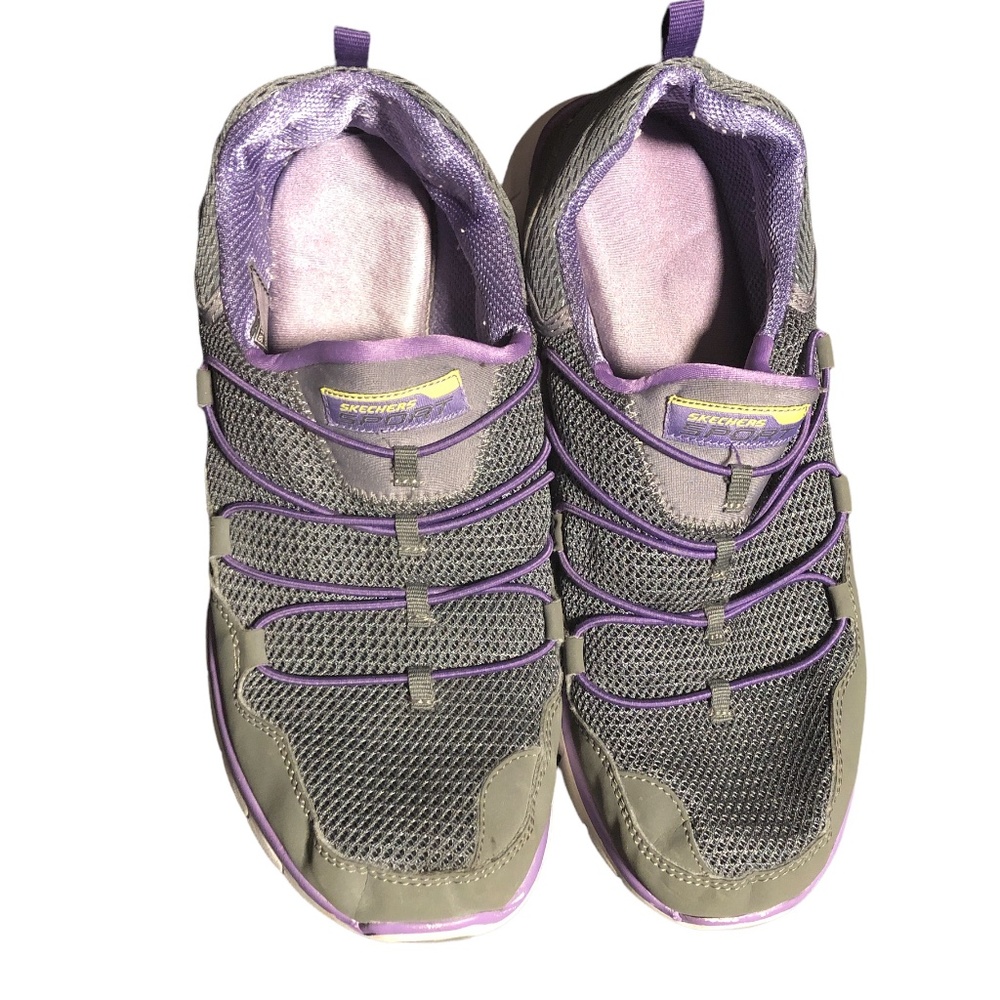 Women's Skechers Memory foam gray and purple no tie sneakers   Sz 8.5 GUC